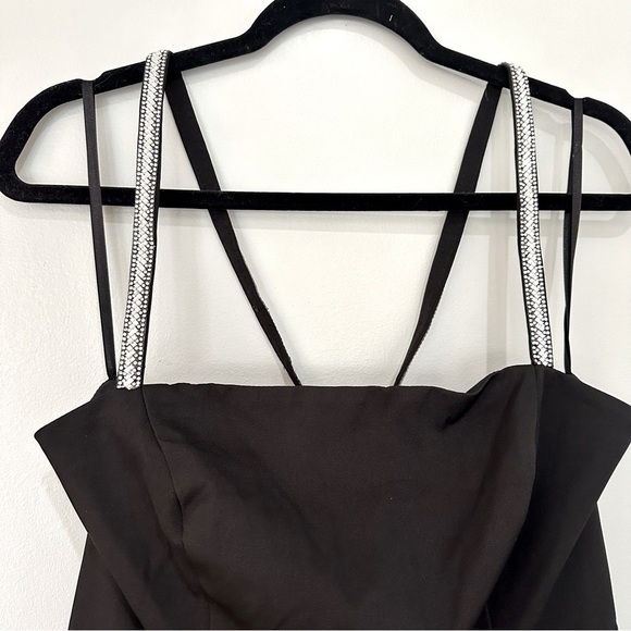 NWOT MAC DUGGAL Black 49106 Square Neck A Line Mini Dress Rhinestone Strap Sz 10 - Picture 3 of 16